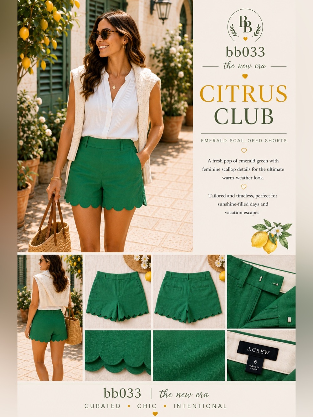 J.Crew Emerald Scalloped Linen Shorts | Citrus Club Collection